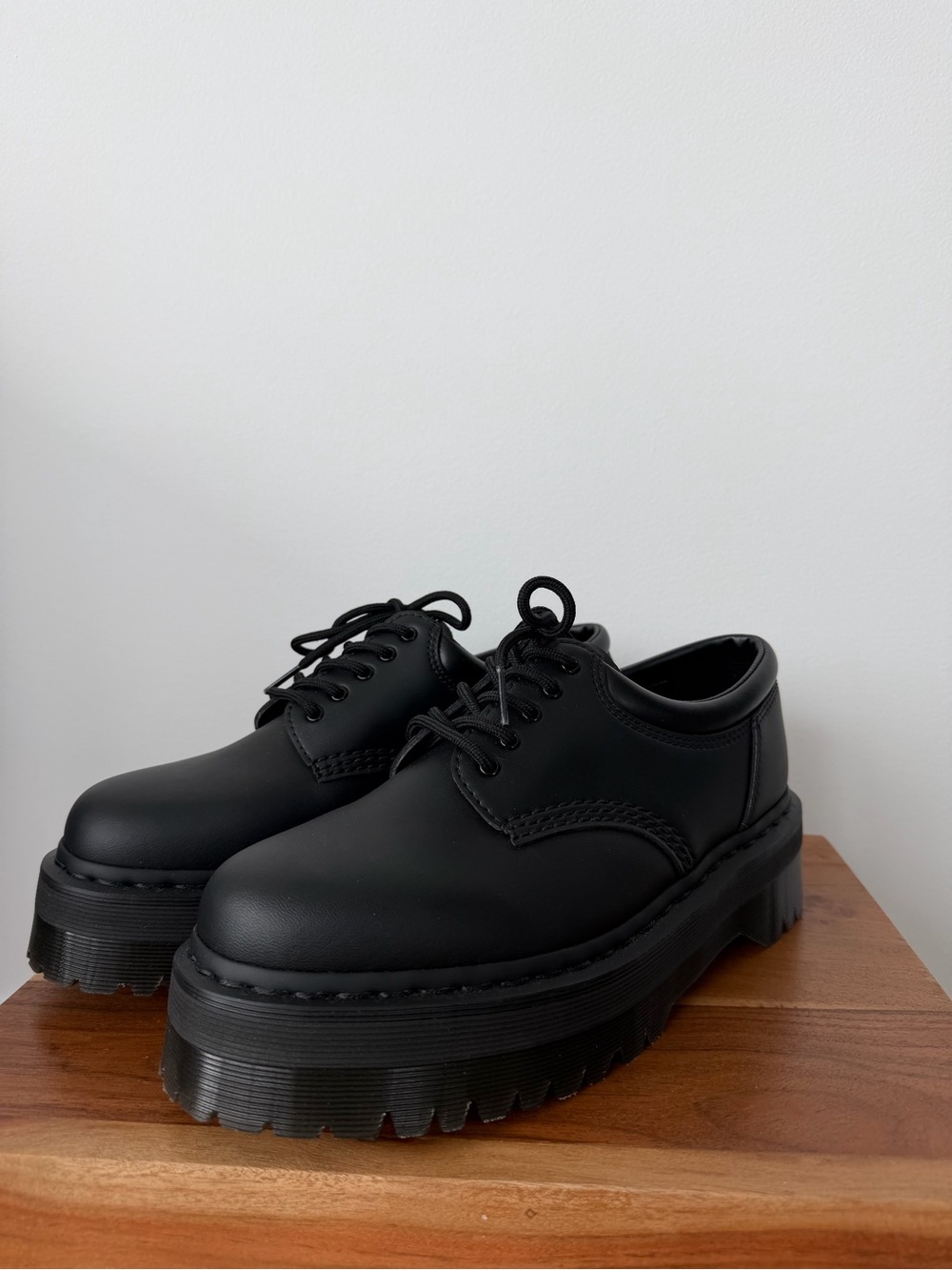 Dr. Martens - W9 / M8 Vegan 8054 Quad Mono Black Platform Shoes